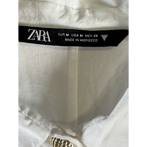 Zara Oversized w/ pearl/gold buttons Shirt White M light academia 73-48 - Picture 11 of 16